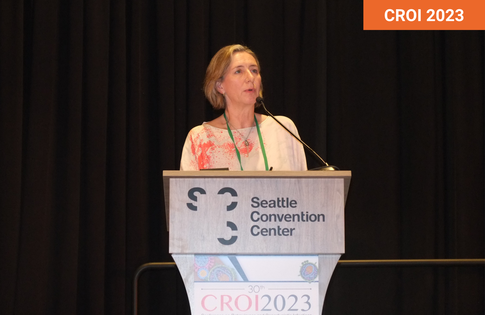 Professor Gail Matthews presenting at CROI 2023. 