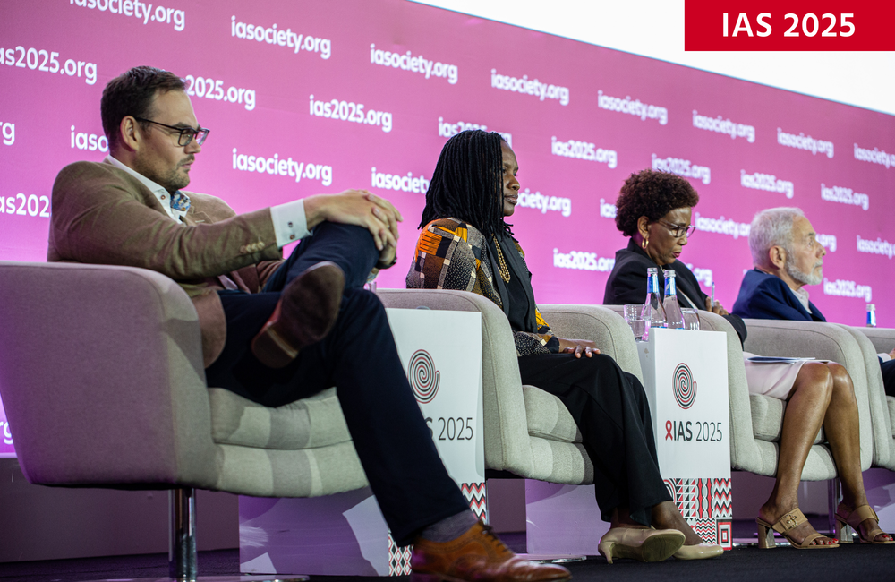 Dr Dorlim Moiana Uetela (second from left), who presented the Mozambique study, at IAS 2025. Image: ©Jacques Nkinzingabo/IAS. CC BY-SA 4.0. Dr Dorlim Moiana Uetela, who presented the Mozambique study, at IAS 2025. She is sitting on a grey chair, second from the left, along with other researchers.