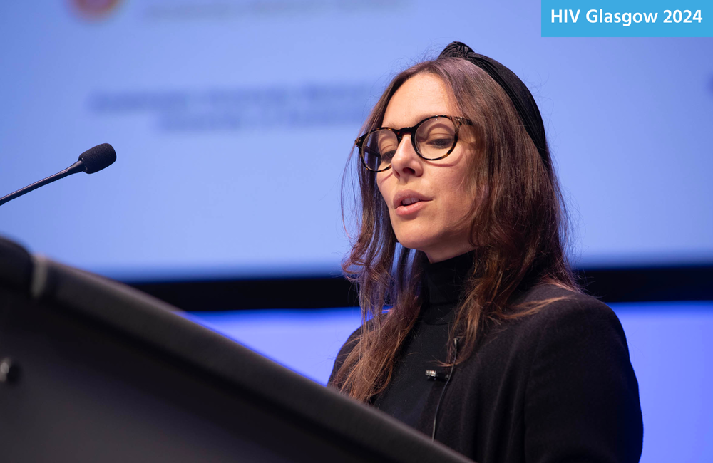 Dr Mafalda Miranda of the University of Utrecht speaking at HIV Glasgow 2024